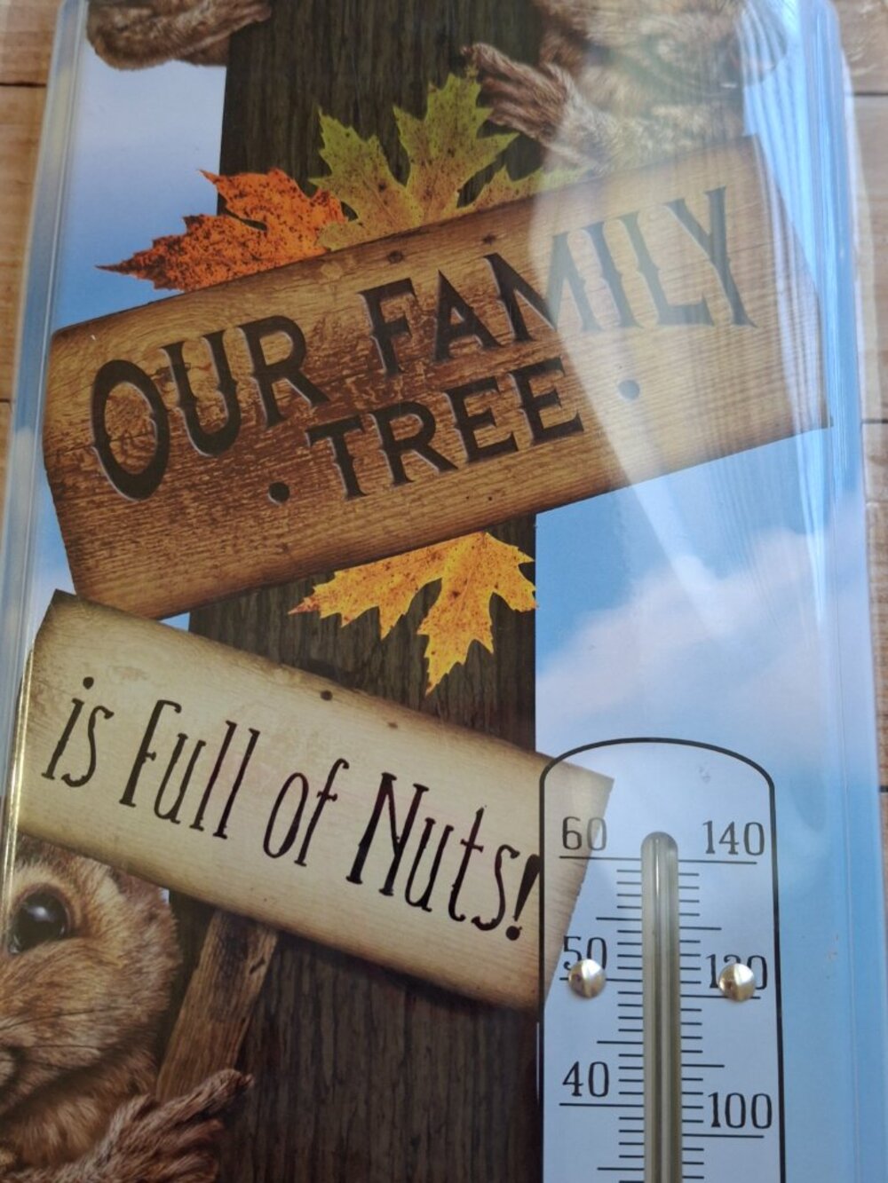 NWT River's Edge "Our Family Tree is Full of Nuts" Metal Wall Thermometer